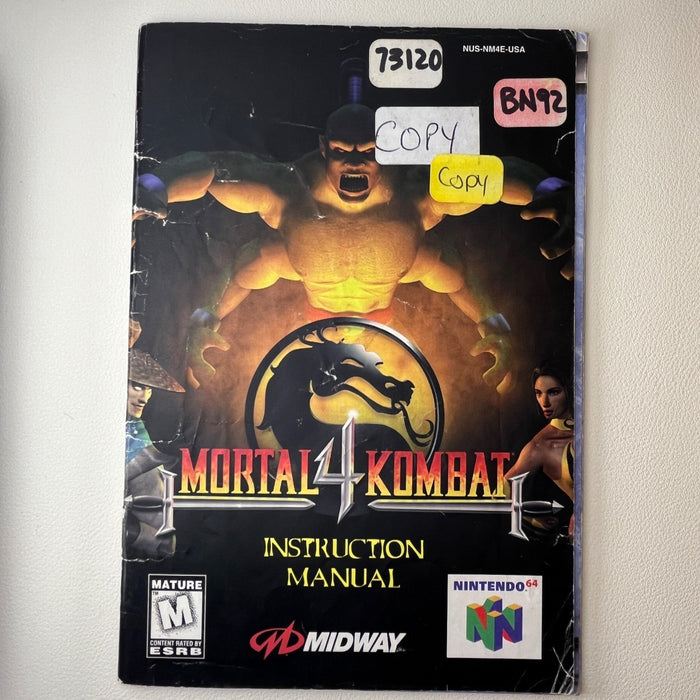 Mortal Kombat 4 N64 Nintendo 64 Original Instruction Manual Only - Rental