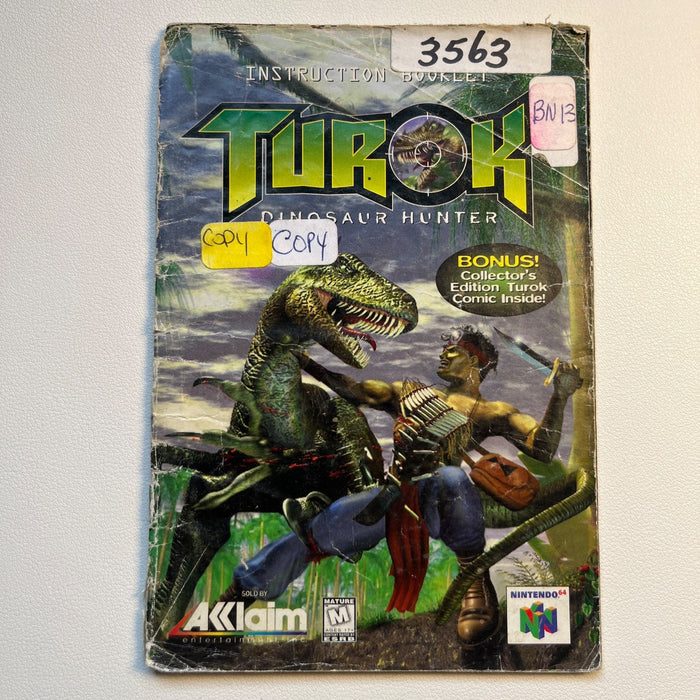 Turok Dinosaur Hunter N64 Nintendo 64 Original Manual - Comic Edition